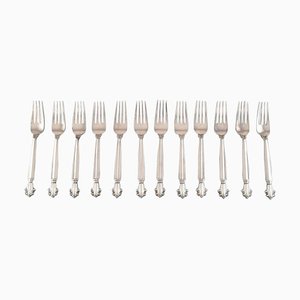 Georg Jensen Acanthus Sterling Silver Set of Lunch Forks, 1940s, Set of 12