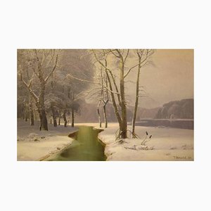 Oil on Canvas Winter Landscape by J. Holmsted, 1889