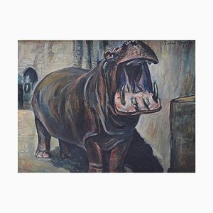 Huile sur Toile Hippopotamus par Pierre Noyelle