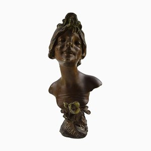 Busto modernista de bronce de una belleza joven de Julien Caussé, France, 1899