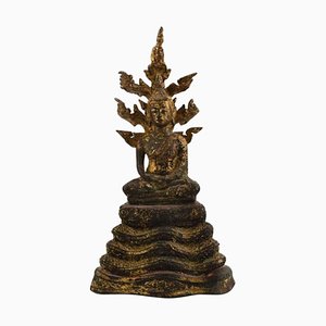 Großer Buddhas Buddha aus patinierter Bronze, 19. Jahrhundert