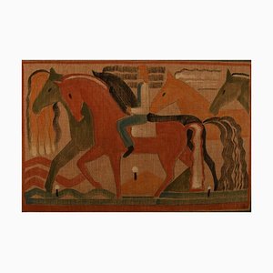 Male and Horses Aquarell und Bleistift auf Leinwand, 1930er