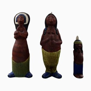 Figuras de cerámica indias de Rolf Palm para Höganäs, años 50. Juego de 3
