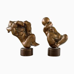 Figure in bronzo patinato di donne nude, set di 2