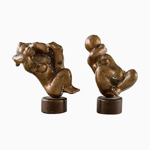 Figurines en Bronze Patiné de Femmes Nues, Set de 2