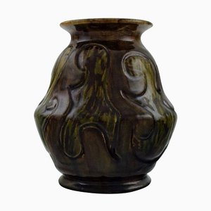 Danish Art Nouveau Vase in Dark Green Glazed Ceramic from Moller & Bøgely