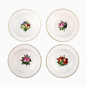 Antique Royal Copenhagen Deep Plates in Flora Danica Style, Set of 4