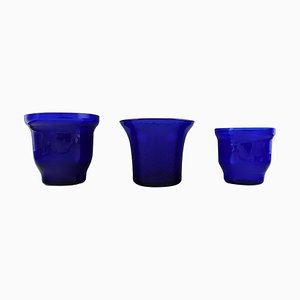 Vases Lyngby en Verre Bleu, Set de 3