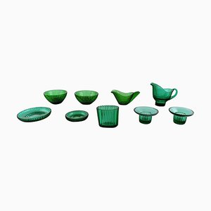 Arthur Percy für Nybro Sweden Collection of Green Art Glass, Set of 9