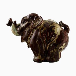 Grande Figurine Happy Baby Elephant en Grès par Knud Kyhn