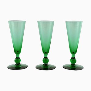 Grünes Kunstglas von Simon Gate für Orrefors, 3er Set