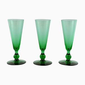 Grünes Kunstglas von Simon Gate für Orrefors, 3er Set