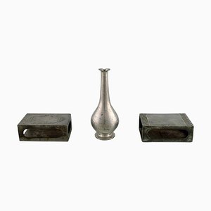 Just Andersen Matchbox Holder und Vase in Pewter, 1930s, Set of 3