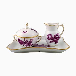 Royal Copenhagen Purple Sugar Bowl and Creamer Set on Tray, Set of 3