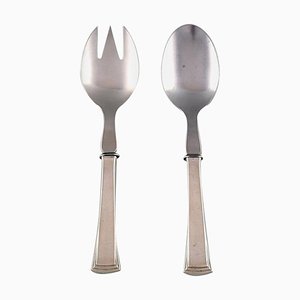 Evald Nielsen Number 32 Salad Set in Silver and Stainless Steel, 20th Century, Set of 2