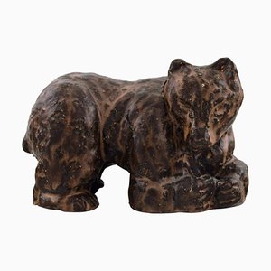 Figurine d'Ours Brun Ceramiste Scandinave en Grès Verni