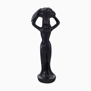 Escultura sueca de cerámica esmaltada en negro para mujer, años 60