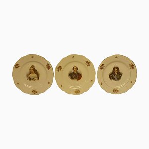 Vintage Faux Meissen Plates with Portraits of French Royalties, Set of 3