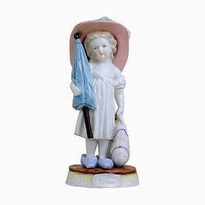 Figurine Antique en Porcelaine avec Chapeau, Sac et Parapluie par G. Richardi, 1870s