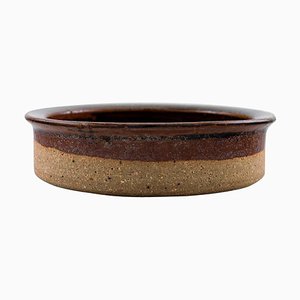 Brown Shaded Raw and Glazed Stoneware Low Bowl from Helle Alpass, 1960s