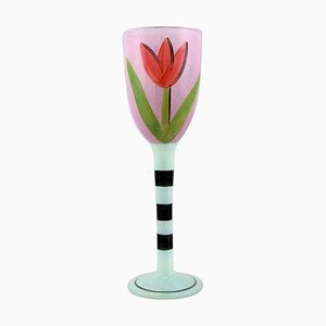 Large Hand-Painted Wine Glass by Ulrica Hydman Vallien for Kosta Boda, 1980s