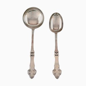 Antique Danish Art Nouveau Serving Spoons, Set of 2