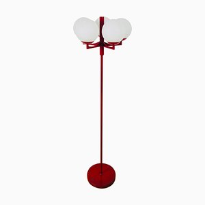 Lámpara de pie era espacial en rojo y blanco de cinco brazos, años 60