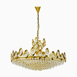 German Golden Gilded Brass and Crystal Glass Chandelier from Palwa, 1960s