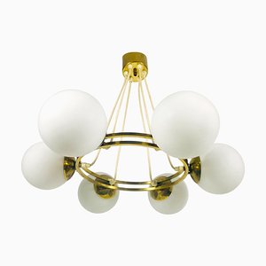 Mid-Century Space Age Golden 6-Arm Space Age Chandelier from Kaiser, 1960s