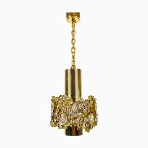 German Gilt Brass and Crystal Glass Chandelier from Palwa, 1970s