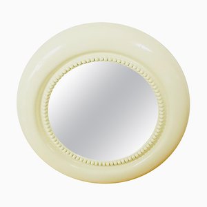 Large American Round Beige Wall Mirror, 1970s