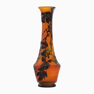 Antique 3-Colored Cameo Glass Vase by Emile Galle, 1900s