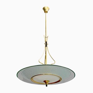 Mid-Century Brass and Glass Church Chandelier by Pietro Chiesa for Fontana Arte, 1940s