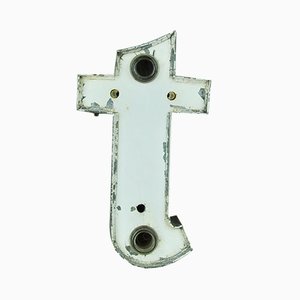 Painted Black and White Metal & Glass Letter T Sign, 1970s