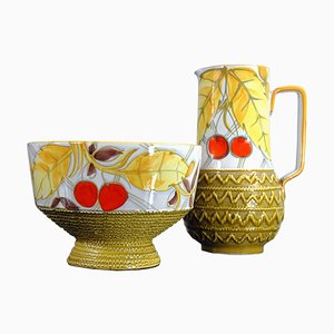 Italian Ceramic Jug and Bowl Set from Fratelli Fanciullacci, 1960s, Set of 2