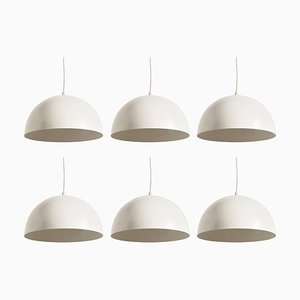 Dutch Space Age White Metal Pendant Lights from Raak, 1960s, Set of 6