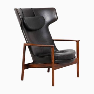 Large Danish Rosewood Wing Back Lounge Chair by Ib Kofod-Larsen, 1954