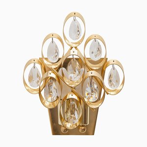 German Crystal and Brass Wall Sconce from Palwa, 1960s, Set of 2