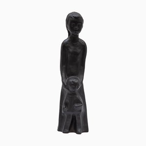 Belgische Schwarze Keramikskulptur von Mutter und Kind von Elie Van Damme für Amphora Ceramics, 1960er