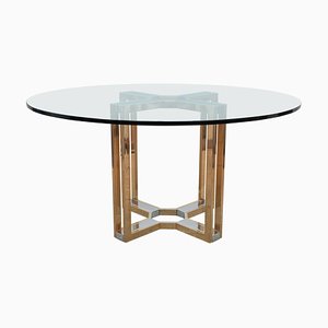 Gold and Chrome Round Glass Top Centre Table from Boulanger, 1970s