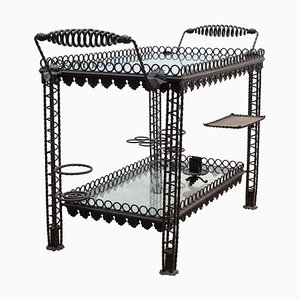 Brutalist French Wrought Iron Bar Cart, 1950s