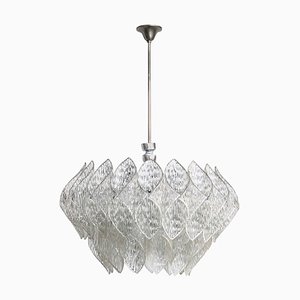 Mid-Century Clear Iced Glass and Acrylic Glass 2-Tier Chandelier, 1960s