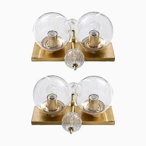 Clear Globe Wall Lights, 1970s, Set of 2