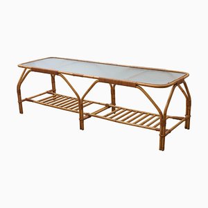 Large Bamboo and Frosted Glass Rectangular Coffee Table by Viggo Boesen, 1950s