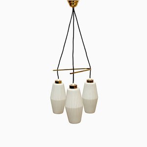 Plafonnier Triangle en Verre Opalin et Laiton, Italie, 1950s
