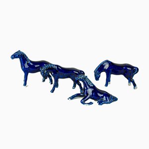 Blaue Porzellan Pferde, 1950er, 4er Set