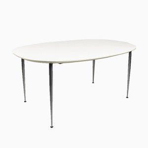 Danish Dining Table with White Laminate and Steel Legs, 1980s