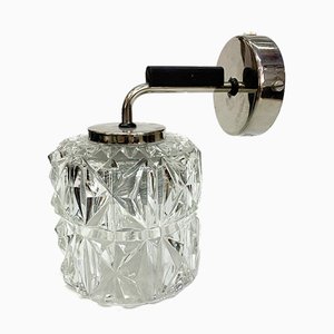 Chiseled Glass Sconce with Nickel Plated and Wooden Accents, 1970s