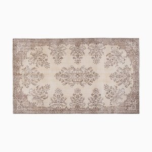 Tappeto Oushak vintage floreale con fiori, beige, anni '70