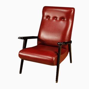 Italian Red Faux Leather Armchair, 1970s